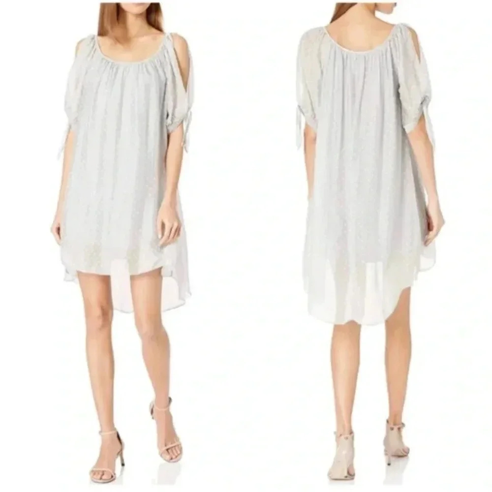 🎉HOST PICK🎉M Made in Italy | Silk Blend Cold Shoulder Polk a Dot  Dress